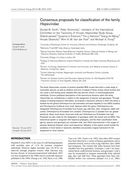 Consensus Proposals for Classification of the Family Hepeviridae