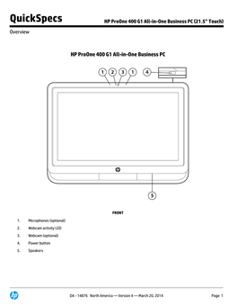 HP Proone 400 G1 All-In-One Business PC (21.5” Touch)