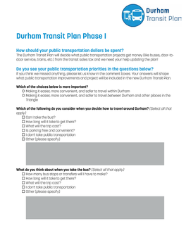 Durham Transit Plan Phase I