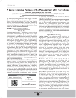 A Comprehensive Review on the Management of III Nerve Palsy Anita Ganger, Shikha Yadav, Archita Singh, Rohit Saxena Squint and Neuro Ophthalmology Services, Dr