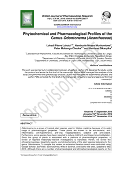 Phytochemical and Pharmacological Profiles of the Genus Odontonema (Acanthaceae )
