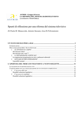 Spunti Di Riflessione Per Una Riforma Del Sistema Televisivo