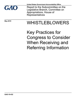 Whistleblowers: Key Practices for Congress to Consider When