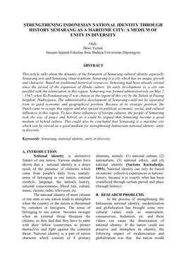 Strengthening Indonesian National Identity Through History Semarang As a Maritime City: a Medium of Unity in Diversity