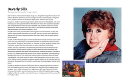 Beverly Sills Opera Soprano, Arts Executive ( 1929 – 2007 )