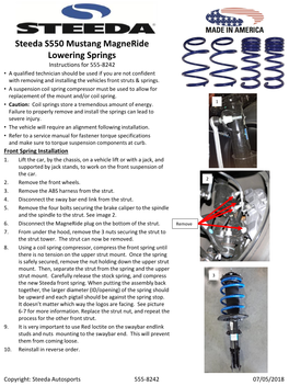 Steeda S550 Mustang Magneride Lowering Springs