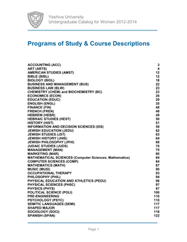 Programs of Study/Course Descriptions