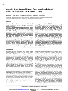 Antacid Drug Use and Risk of Esophageal and Gastric Adenocarcinomas in Los Angeles County