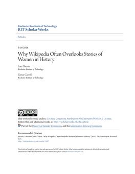 Why Wikipedia Often Overlooks Stories of Women in History Lara Nicosia Rochester Institute of Technology