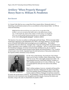 Artillery “When Properly Managed” Henry Hunt Vs. William N. Pendleton