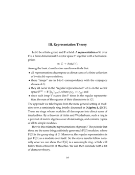 III. Representation Theory