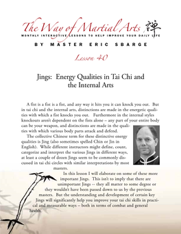 The Way of Martial Arts Jings: Energy Qualities in Tai Chi and the Internal