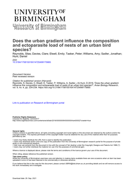 University of Birmingham Does the Urban Gradient Influence The