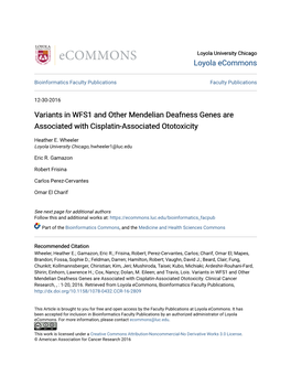 Variants in WFS1 and Other Mendelian Deafness Genes Are Associated with Cisplatin-Associated Ototoxicity