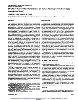 Effects of Nucleoside Triphosphates on Human Ribonucleotide Reductase from Molt-4F Cell&