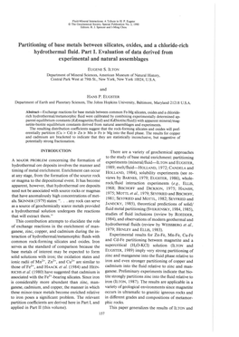 Partitioning of Base Metals Between Silicates, Oxides, and a Chloride-Rich Hydrothermal Fluid