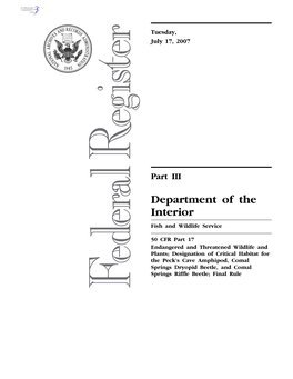 Designation of Critical Habitat for the Peck's Cave Amphipod, Comal