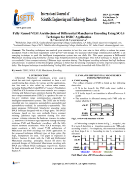 Fully Reused VLSI Architecture of Differential Manchester Encoding Using SOLS Technique for DSRC Application B