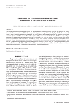 Systematics of the Thai Calophyllaceae and Hypericaceae with Comments on the Kielmeyeroidae (Clusiaceae)