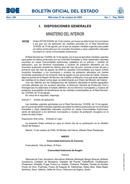 Disposición 16728 Del BOE Núm. 254 De 2009