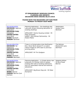 Weekly Decision List SE 08.07.2016