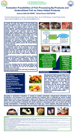 Evaluation Possibilities of Fish Processing By-Products and Underutilized Fish As Value Added Products