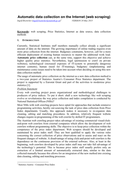 Automatic Data Collection on the Internet (Web Scraping) Ingolf Boettcher (Ingolf.Boettcher@Statistik.Gv.At)1 VERSION 18 May 2015