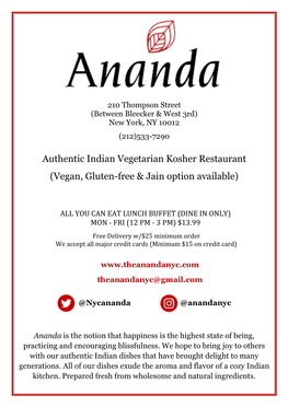 Authentic Indian Vegetarian Kosher Restaurant (Vegan, Gluten-Free & Jain Option Available)