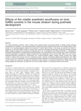 Effects of the Volatile Anesthetic Sevoflurane on Tonic GABA Currents in the Mouse Striatum During Postnatal Development