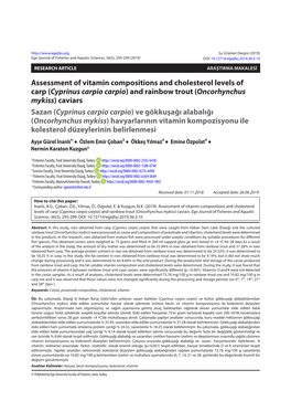 Assessment of Vitamin Compositions and Cholesterol Levels of Carp