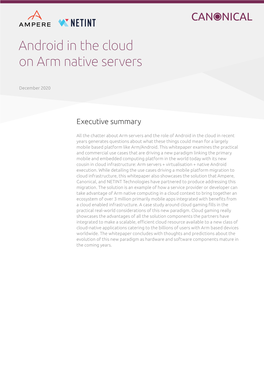Android in the Cloud on Arm Native Servers