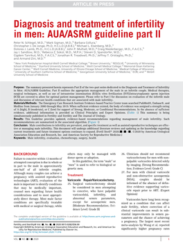 Diagnosis and Treatment of Infertility in Men: AUA/ASRM Guideline Part II Peter N
