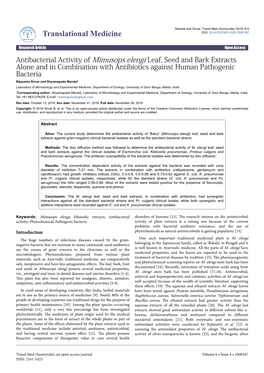 Antibacterial Activity of Mimusops Elengi Leaf, Seed and Bark Extracts