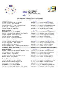 Zona Lecco Calendario Completo Degli Incontri