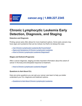 Chronic Lymphocytic Leukemia Early Detection, Diagnosis, and Staging Detection and Diagnosis