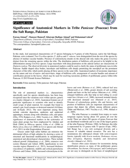 Significance of Anatomical Markers in Tribe Paniceae (Poaceae) from the Salt Range, Pakistan