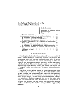 Regulation of the Biosynthesis of the Branched-Chain Amino Acids