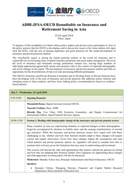 ADBI-JFSA-OECD Roundtable on Insurance and Retirement Saving in Asia