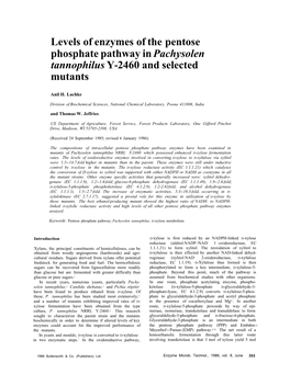 Levels of Enzymes of the Pentose Phosphate Pathway in Pachysolen Tannophilus Y-2460 and Selected Mutants