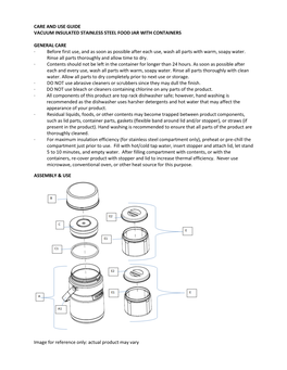 Care and Use Guide Vacuum Insulated Stainless Steel Food Jar with Containers