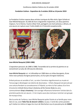 JEAN-MICHEL BASQUIAT Conférence Adeline