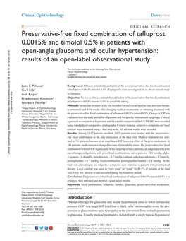 Preservative-Free Fixed Combination of Tafluprost 0.0015% and Timolol 0.5