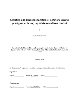 Selection and Micropropagation of Solanum Nigrum Genotypes with Varying Calcium and Iron Content