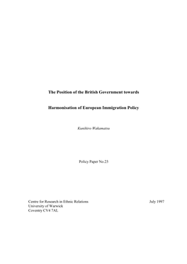 The Position of the British Government Towards Harmonisation Of
