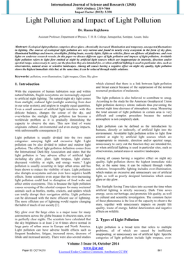 Light Pollution and Impact of Light Pollution