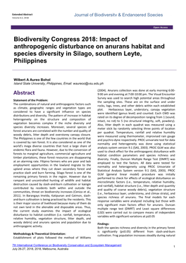 Impact of Anthropogenic Disturbance on Anurans Habitat and Species Diversity in Silago, Southern Leyte, Philippines