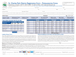 St. Charles Park District Registration Form - Pottawatomie Camp Received By______1911 Date______P 8 North Ave., St