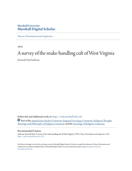 A Survey of the Snake-Handling Cult of West Virginia Kenneth Paul Ambrose