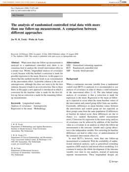 The Analysis of Randomised Controlled Trial Data with More Than One Follow-Up Measurement