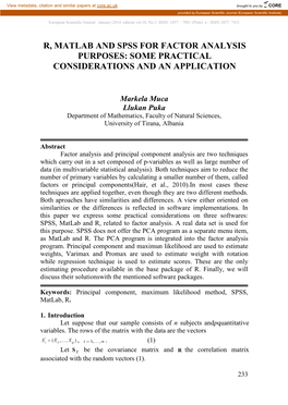 R, Matlab and Spss for Factor Analysis Purposes: Some Practical Considerations and an Application